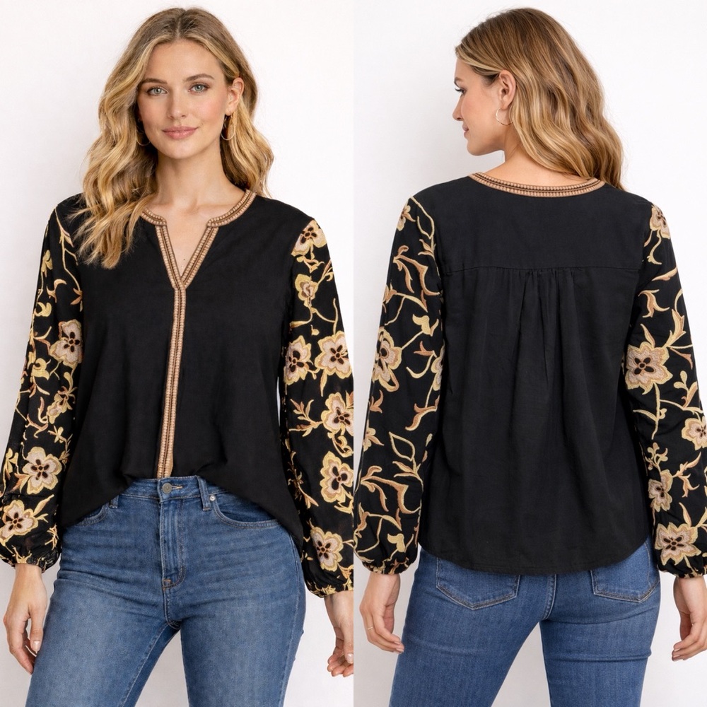 Calypso‎ St. Barth Embroidered Balloon Sleeve Top Medium NWT